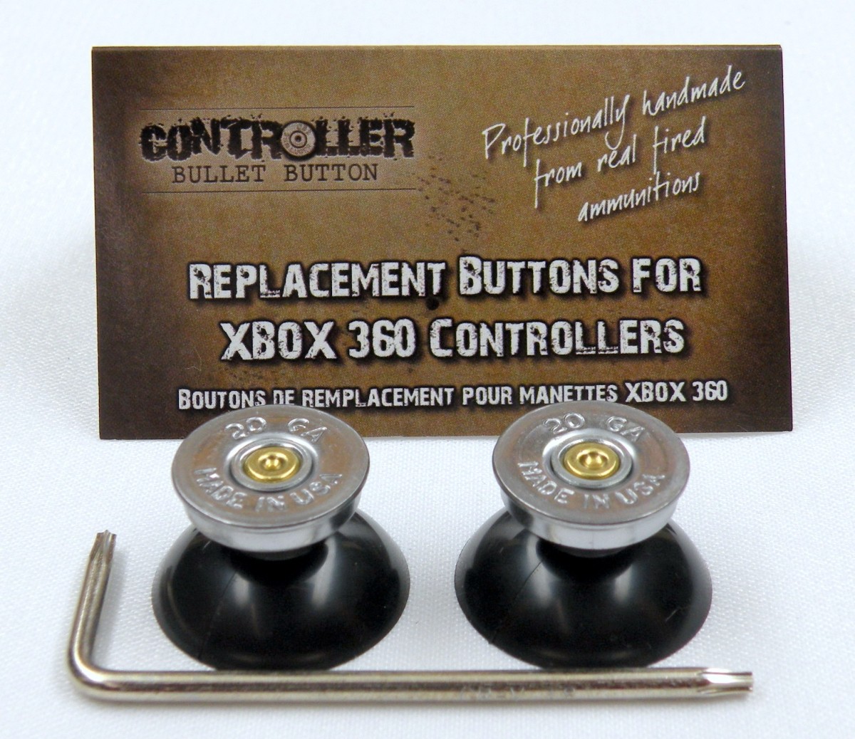 Pair of Thumbstick Bullet Nickel+Brass for XBOX 360 Controller w/ Torx L key